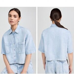 rag & bone Ultra Featherweight Lenna Top Denim Shirt Size L blue boxy cropped